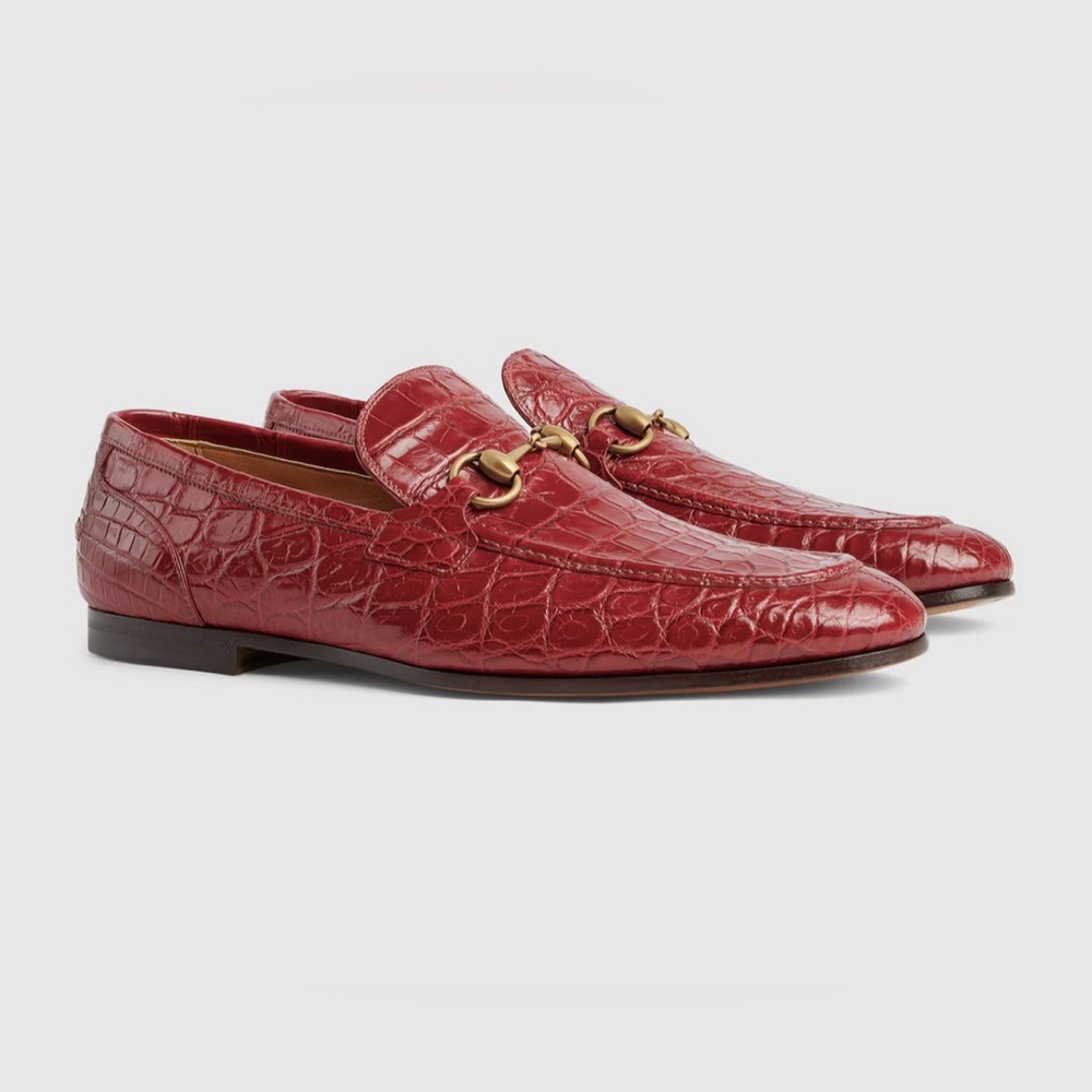 GUCCI JORDAAN CROCODILE LOAFERS RED HORSEBIT 1953 sz 6  / US 6.5 NIB $4500
